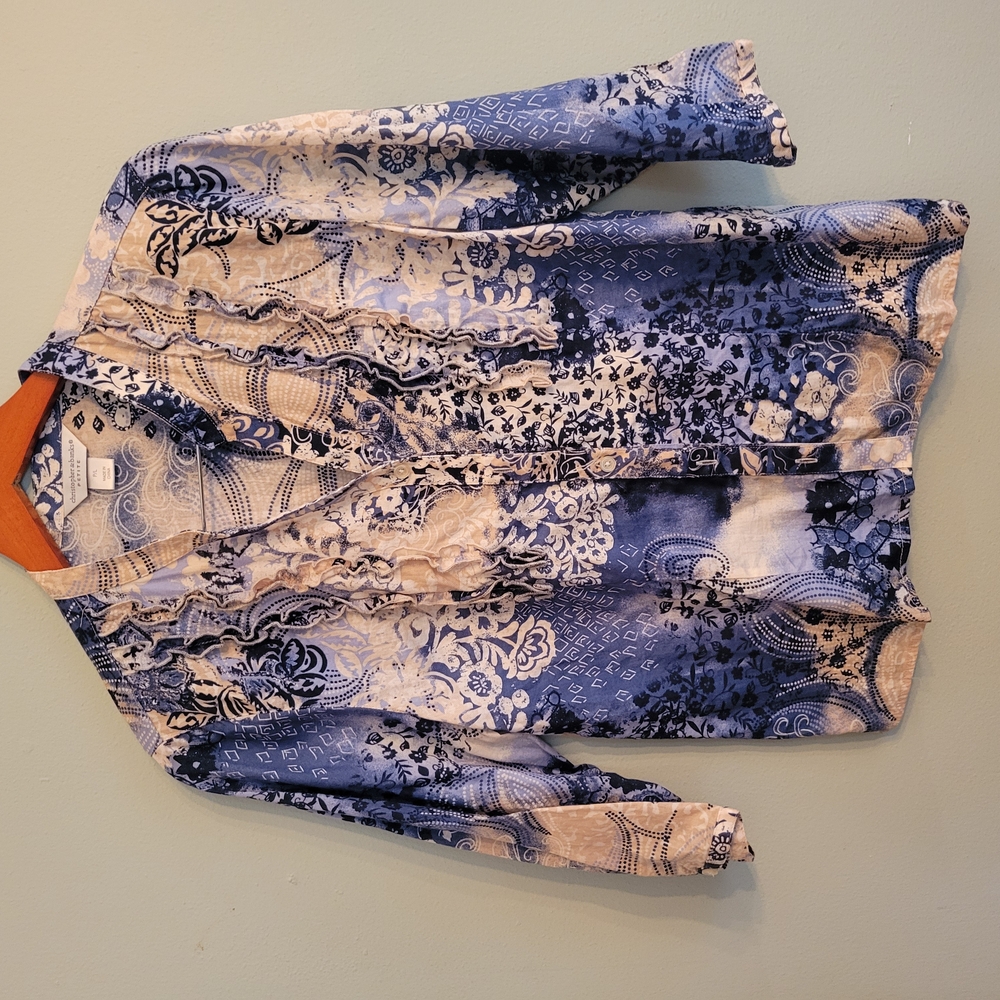Christopher & Banks Floral Blue and Cream Top